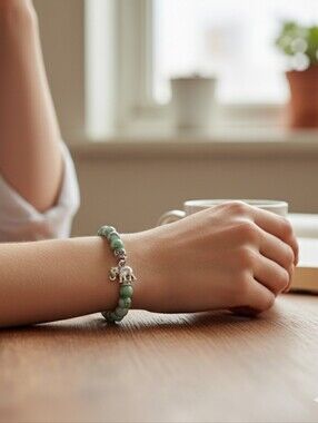 D'Bello Women's NWT Turquoise Green Marbel Print Elephant Charm Stretch Bracelet